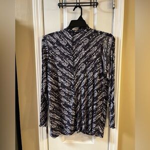 LOGO Layers Lori Goldstein Sheer Mesh Top Blue Women's Medium Long Sleeves